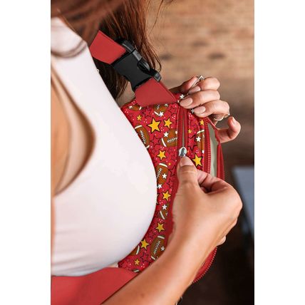 Fiery Red Rugby Star Printed Buckle Strap Crossbody Bag