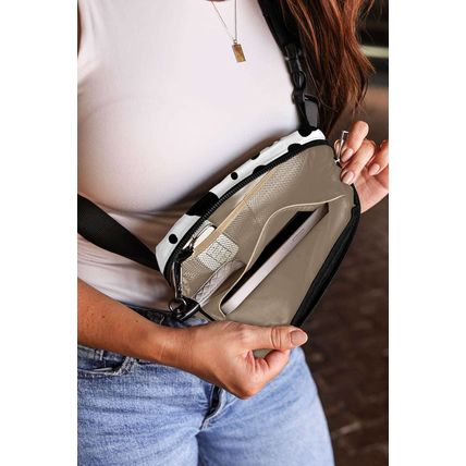 White Cow Pattern Print Buckle Wide Belt Inclined Shoulder Bag