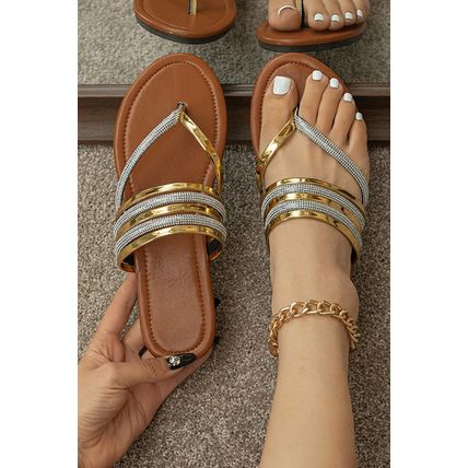 Gold Clip Toe Pointed Toe Strappy Flat Slippers