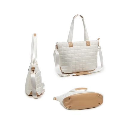 White Quilted Patchwork Large Tote Bag and Clutch 2pcs Set
