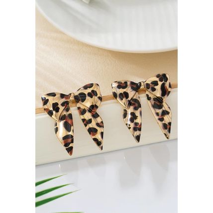 Gold Leopard Print Bow Knot Shape Plated Alloy Earrings