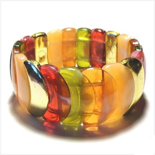 Bracelet 7 inch expandable overlapping multi-color acrylic discs costume jewelry