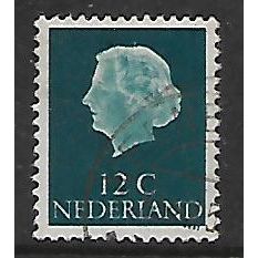 NETHERLANDS 1953 12c TURQUOISE QUEEN JULIANA SG 776 FINE USED#2