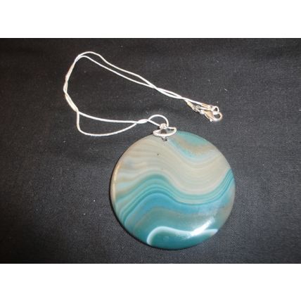55mm x 6mm green brown white round banded agate pendant on snake chain necklace