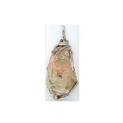 Arkansas Quartz Crystal Stainless Steel Wire Wrap Gemstone Pendant 1