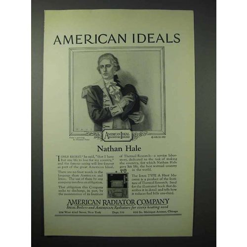 1923 American Radiator Company Ad - Nathan Hale