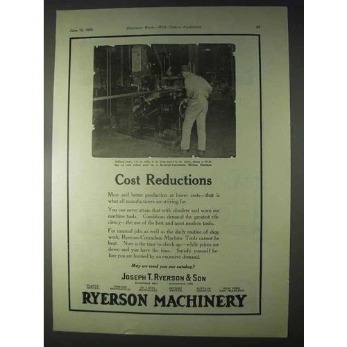 1922 Ryerson-Conradson Milling Machine Ad - Reductions