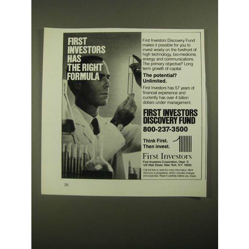1987 First Investors Ad - Has the Right Formula