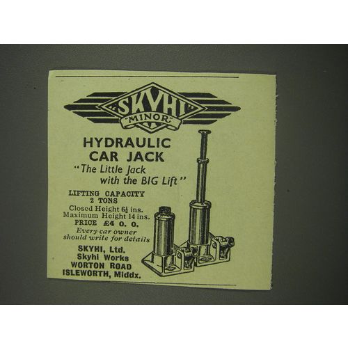 1949 Skyhi Hydraulic Car Jack Ad - The little jack with the big lift