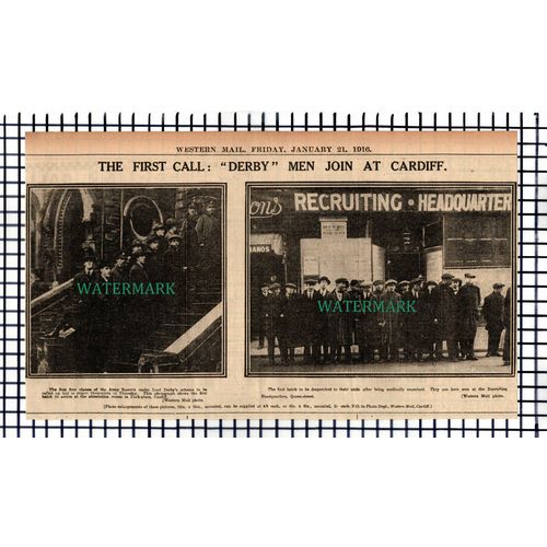 X1654) Lord Derby Men Join At Cardiff Wales Recruiting - 1916 Cutting