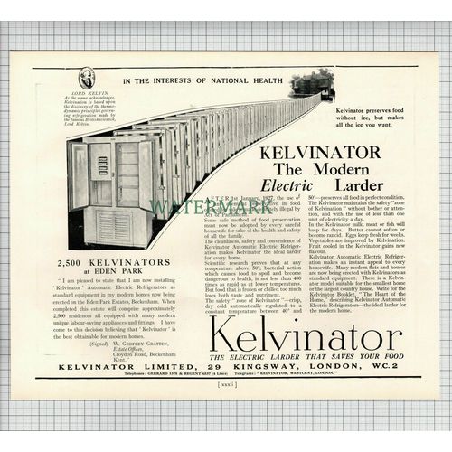 X1732) KELVINATOR Electric Larder ADVERT / Werner Park Eastbourne - 1927 Cutting