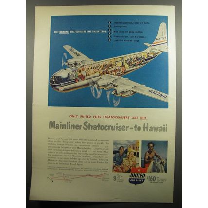 1951 United Air lines Ad - Only United Flies Stratocruisers like this Mainliner