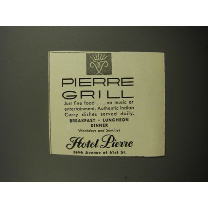 1952 Hotel Pierre Advertisement - Pierre Grill Just Fine Food