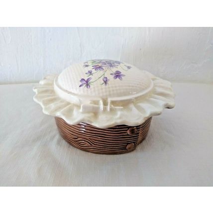 Keepsake Bowl with Lid - Ceramic Powder/Makeup Flowers on Lid - Ann Harkus