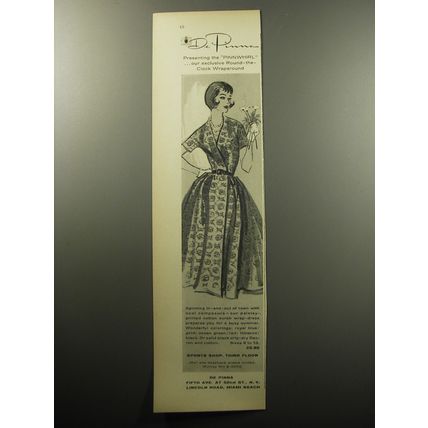 1957 De Pinna Dress Ad - Presenting the Pinwhirl our exclusive round-the-clock