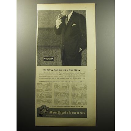 1957 Southwick Superflex Suits Ad - Nothing flatters you like Navy