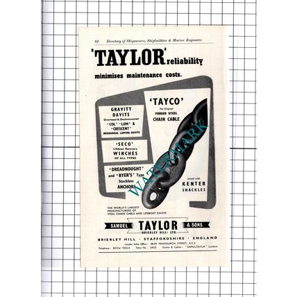 Bicc Ship Wiring Cables London / Samuel Taylor & Sons Brierley ADVERT - c.1957