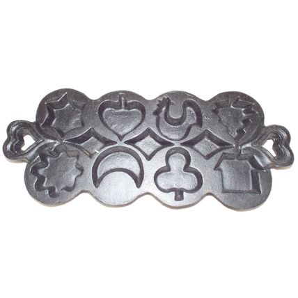 Rare Vintage Cast Iron Cookie Chocolate Mold Tray Chicken Clover Moon Spade Star