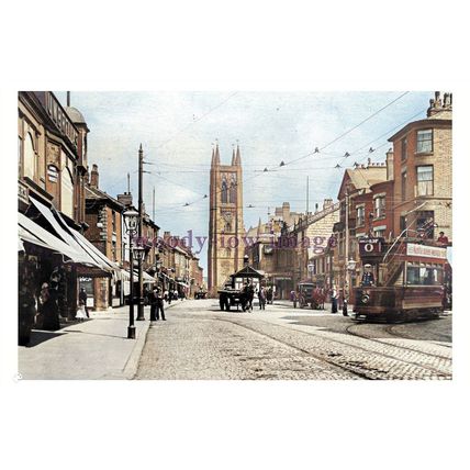 ptc4258 - Lancs - Early Shops & the Church at Church Gate in Bolton - print 6x4