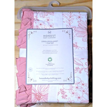 Honest Baby Clothing Organic Stroller Pink Blanket & Cap Set Baby Shower NEW