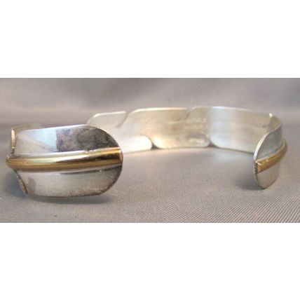 VINTAGE 12K-Sterling Silver Feather Cuff Bracelet Navajo Signed ETSITTY 16.5g