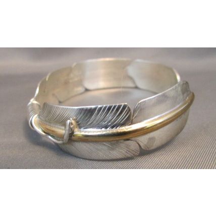 VINTAGE 12K-Sterling Silver Feather Cuff Bracelet Navajo Signed ETSITTY 16.5g