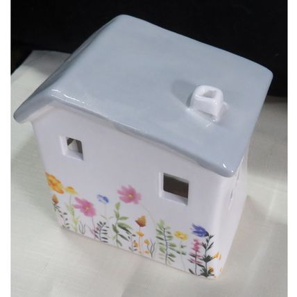Grey Roof House Meadow Flowers Tealight Holder with Tea Light Shudehill Giftware