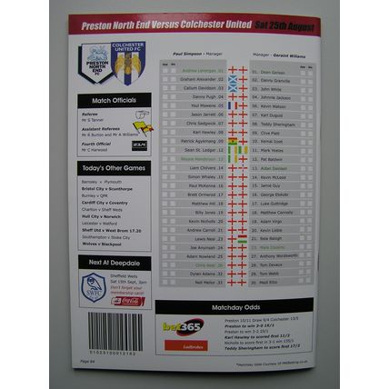 PRESTON NORTH END v COLCHESTER UNITED Championship 25/08/2007