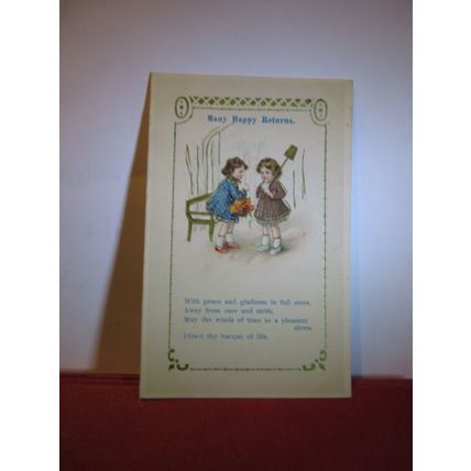 BIRTHDAY CARD antique used by Marcuse Day. 1914 pm =