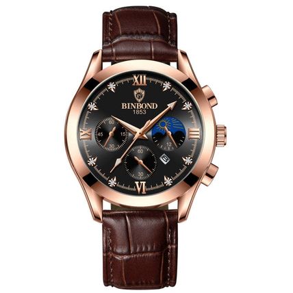 BINBOND B3591 30m Waterproof Luminous Calendar Men Watch, Rose Gold-Black, Rose