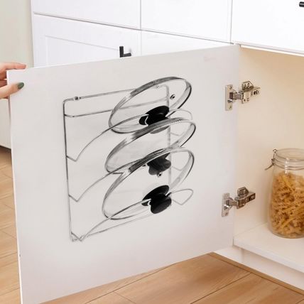 2x Kitchen Pot Lid Holder - Pan Rack & Organizer for Cupboard - 3-Tier Pantry