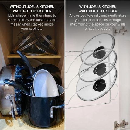 2x Kitchen Pot Lid Holder - Pan Rack & Organizer for Cupboard - 3-Tier Pantry