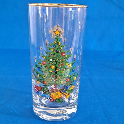 Lot 4 Christmas Tree Glass HIGHBALL TUMBLERS Water Drink Gifts Scene Barware