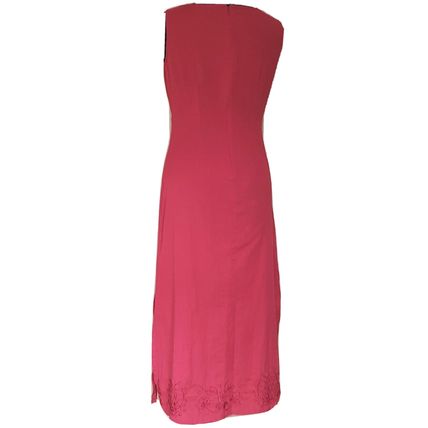Chintoo Creations Red Embroidery Midi Dress 100% Cotton Size 10 UK