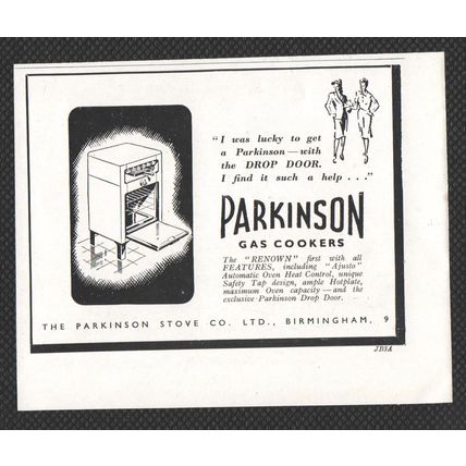 PARKINSON stove gas cookers BIRMINGHAM :- Original Vintage 1947 Advert POST FREE