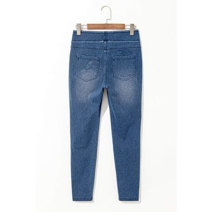 Navy Blue Skinny Elastic Waist Ankle Length Mid Waist Jeggings with Pockets