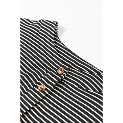 Black white Striped Print Buttoned Wide Leg Sleeveless Jumpsuit