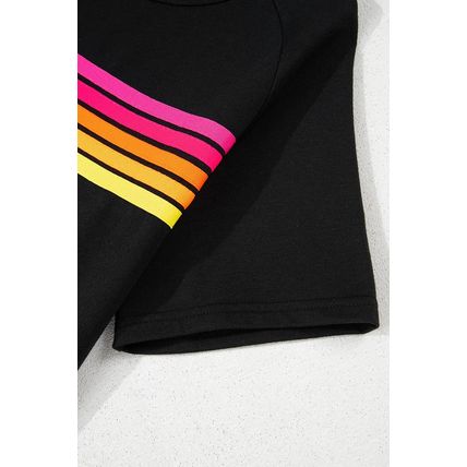 Black Striped Patch Front Casual Tee