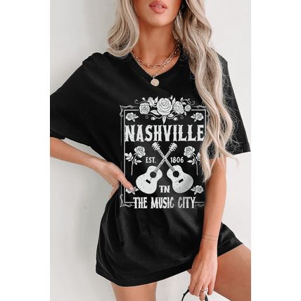 Black Rose Guitar Nashville Music City Graphic Tunic T Shirt