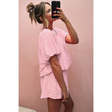 Coral Paradise Daisy Jacquard Textured Casual Short Set