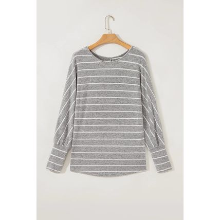 Gray Stripe Dolman Sleeve Drop Shoulder Top