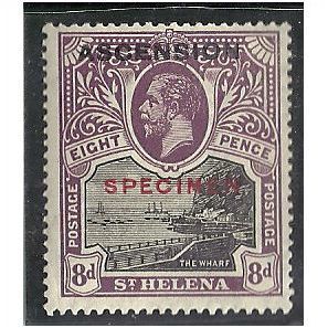 Ascension KGV 1922 8d Black & Dull Purple Mounted Mint MM SPECIMEN SG 6s Sc 6s