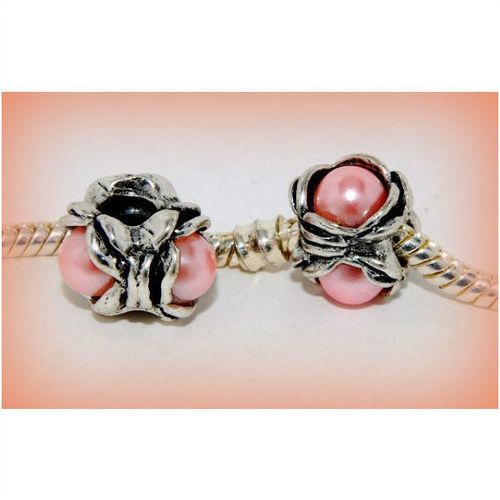 2 Pink Faux Pearl Spacer Screw Stopper Bead Fit Euro Bracelets Jewellery 1248