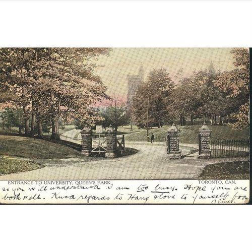 Antique Canada Souviner Postcard 1908 - Entrance To University, Queen's Park,