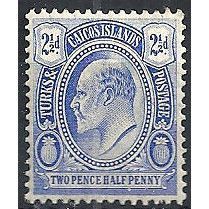 Turks & Caicos Islands 1905 SG120 2 1/2d Blue Wmk MCA Mounted Mint.
