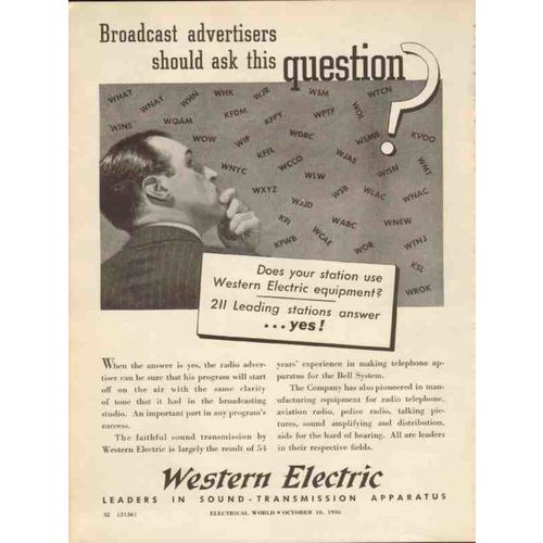 western electric 1936 broadcast advertisers radio equipment vintage ad