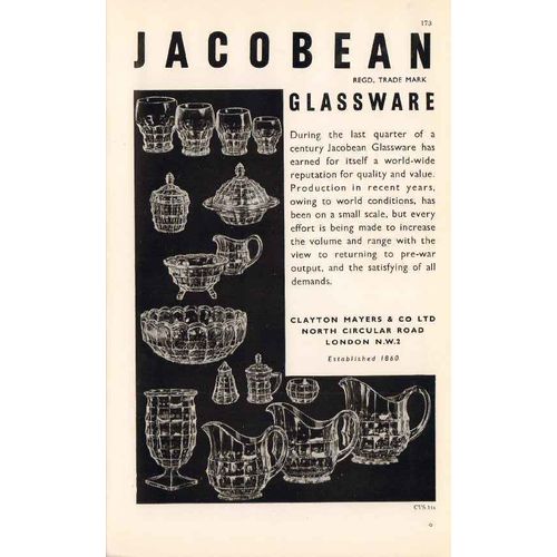 clayton mayers company ltd 1947 jacobean glassware glass vintage ad