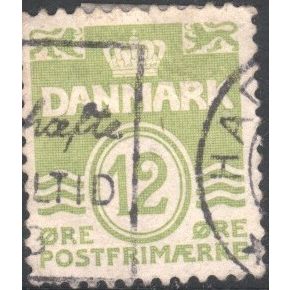 Denmark stamps 1952 - 12ore light green - numeral - used