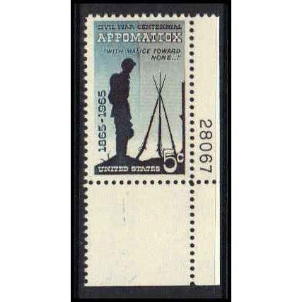 1182 5c Appomattox Fine MNH P#S LR 28067 ZA3011