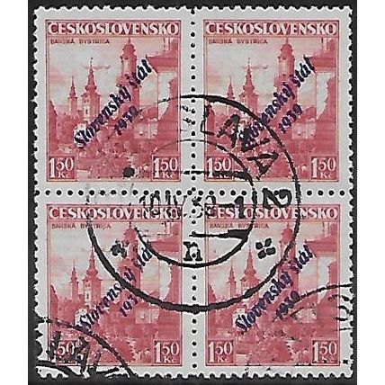 Mi 14 (x 4): 1 Ks 50 carmine Definitive Stamp: Overprinted ‘Slovenský štát 1939’